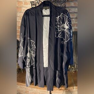 Heidi Daus Black and White Floral Kimono Jacket Duster